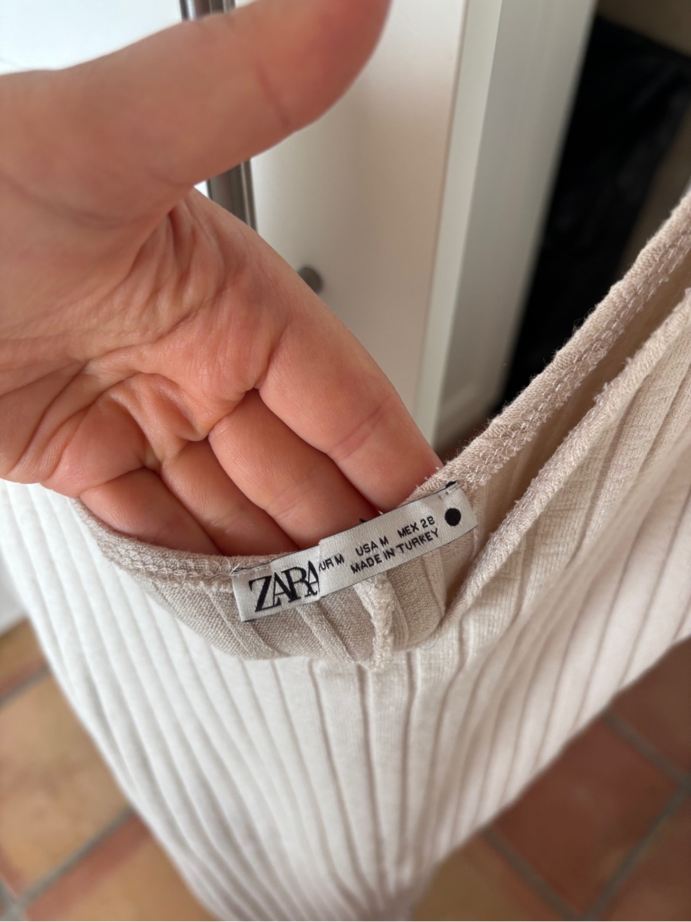Zara Ribbed V-Neck Midi Dress - Beige - Picture 2 of 3